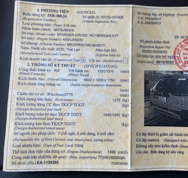 Mitsubishi CẦN BÁN CHIẾC XE XPANDER CROSS 2020